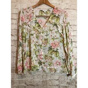 J. Jill Top Womens Medium Petite Spring Floral Lightweight Chiffon Ruffle